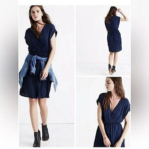 Madewell Wrap Front Mini Dress Womens Small Diamond Print Blue Preppy Summer